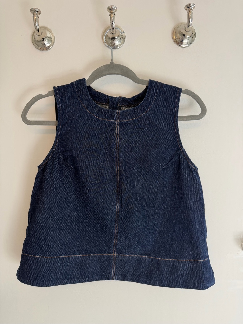 Madewell Dark Indigo Denim Crop Top with Contrast Stitching - Picture 1 of 3